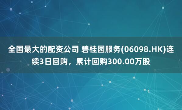 全国最大的配资公司 碧桂园服务(06098.HK)连续3日回购，累计回购300.00万股